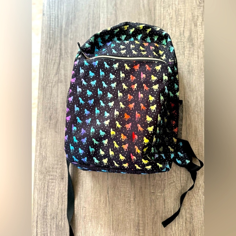Under One Sky Black and Rainbow Unicorn Backpack
